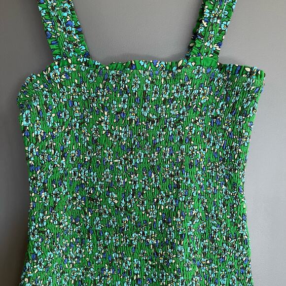 RHODE Jasmine Dress Green Floral Smocked Mini Dress Size Large Bodycon Sexy Cute - Picture 14 of 16